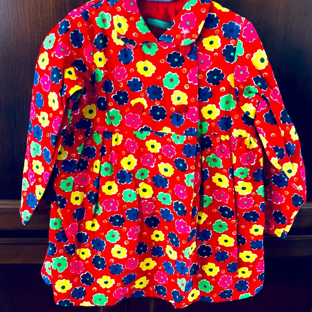 Beautiful red cotton girl’s Dress colorful flowers print envelope open front